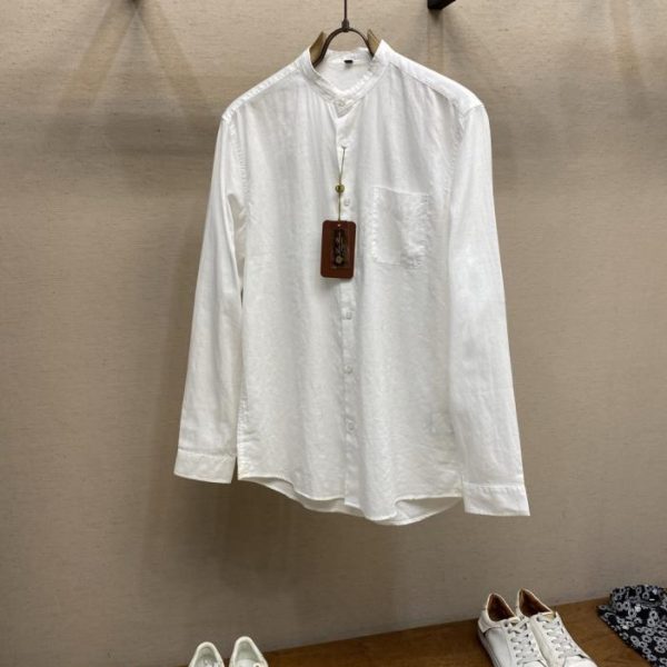 designer,replica,clothing,fake,1:1,lv,luxury,high quality LP Long-Sleeve Shirt with Ramie Blend and Mid-Lane Collar (GZJV7L)