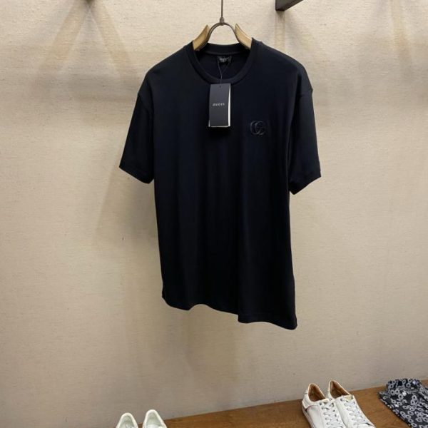 designer,replica,clothing,fake,1:1,lv,luxury,high quality Gucci GU Black Double G Crew Neck Short-Sleeve T-Shirt (6WYU9V)
