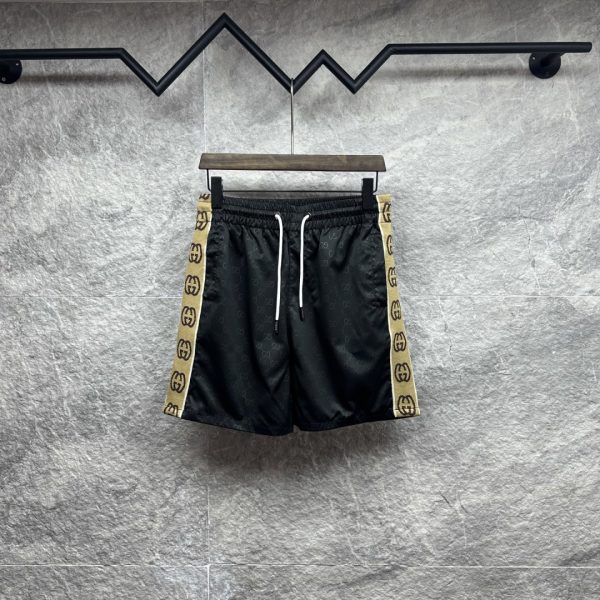 designer,replica,clothing,fake,1:1,lv,luxury,high quality Gucci’s new woven-ribbon patchwork logo-printed couple’s beach shorts (8MW3MB)