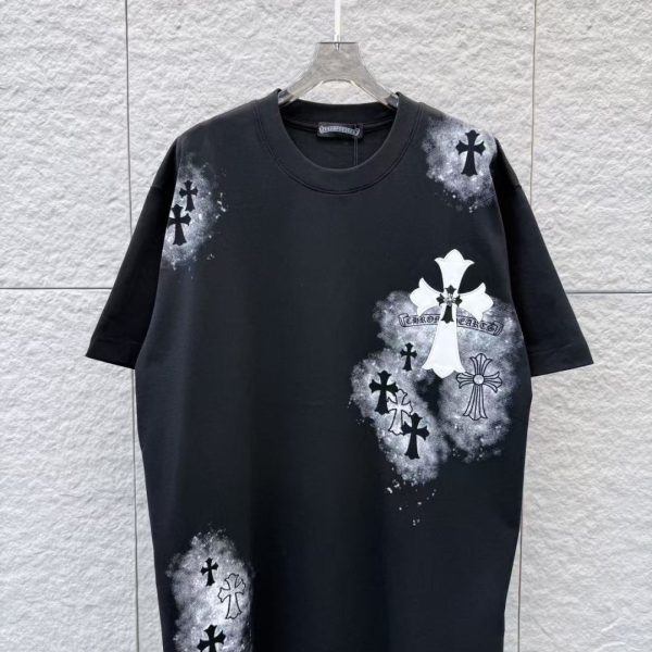 designer,replica,clothing,fake,1:1,lv,luxury,high quality Chrome Hearts Spring/Summer New Arrival: Dot Print + Leather Patchwork Cross Embroidery Crew Neck Short-Sleeve T-Shirt (3ZKZUK)