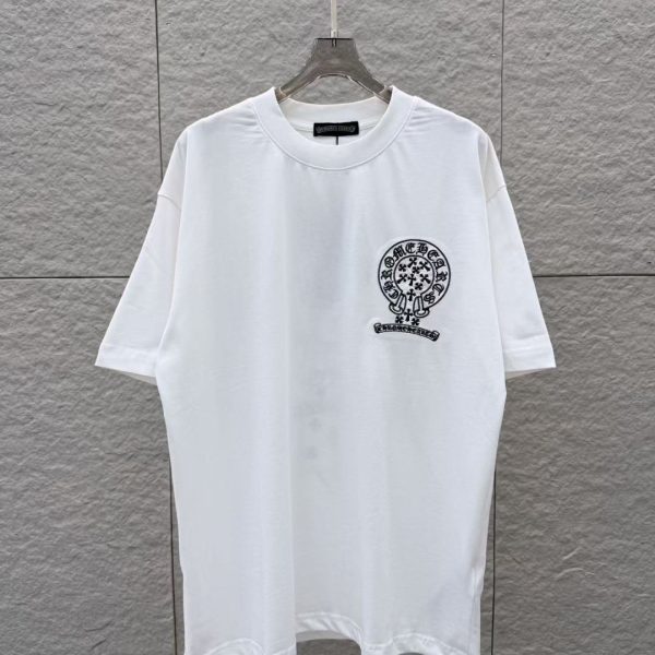 designer,replica,clothing,fake,1:1,lv,luxury,high quality Chrome Hearts Spring/Summer New Arrival: Horseshoe Cross Embroidered Round Neck Short-Sleeve T-Shirt (S53Z9I)