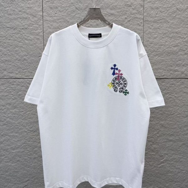 designer,replica,clothing,fake,1:1,lv,luxury,high quality Chrome Hearts Spring/Summer New Arrival: Horseshoe Flower Embroidery, Appliqué Cross Embroidery, Crew Neck Short-Sleeve T-Shirt (9Y09TE)