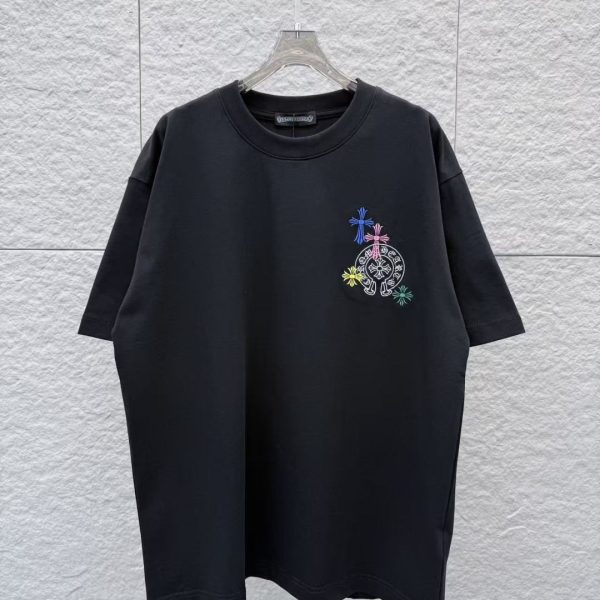 designer,replica,clothing,fake,1:1,lv,luxury,high quality Chrome Hearts Spring/Summer New Arrival: Horseshoe Flower Embroidery, Appliqué Cross Embroidery, Crew Neck Short-Sleeve T-Shirt (AOZTUJ)