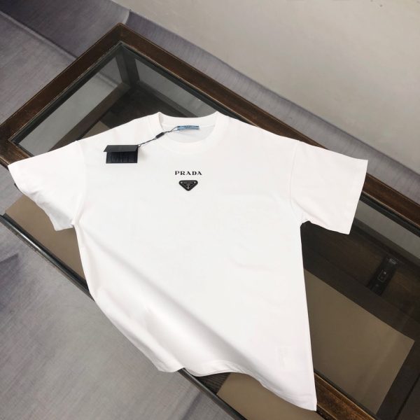 designer,replica,clothing,fake,1:1,lv,luxury,high quality PRADA boutique style crew neck short-sleeved T-shirt with triangle logo (VF49AY)