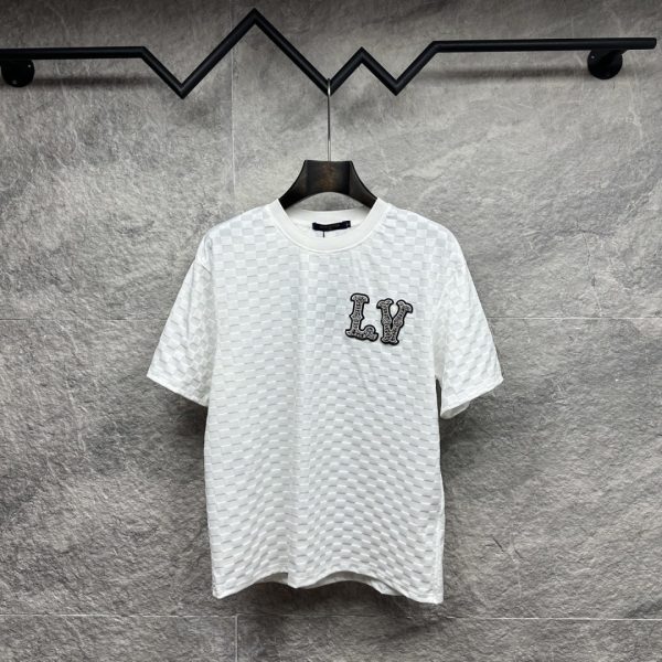 designer,replica,clothing,fake,1:1,lv,luxury,high quality LV New Damier Pattern Embroidered Logo Short-Sleeve T-Shirt for Couples (25SI9T)