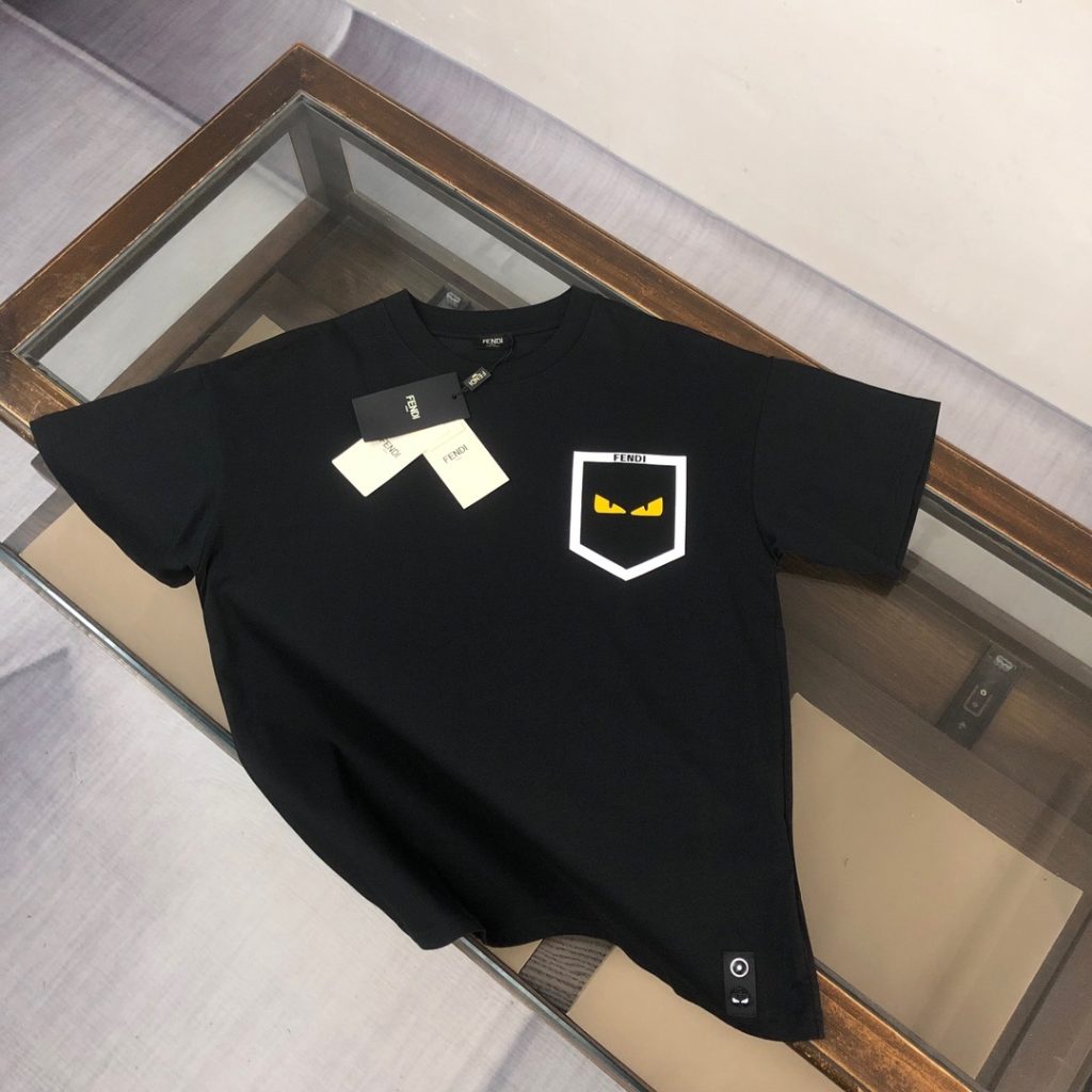 designer,replica,clothing,fake,1:1,lv,luxury,high quality FENDI boutique style crew neck embroidered short-sleeved T-shirt (IMV7ER)