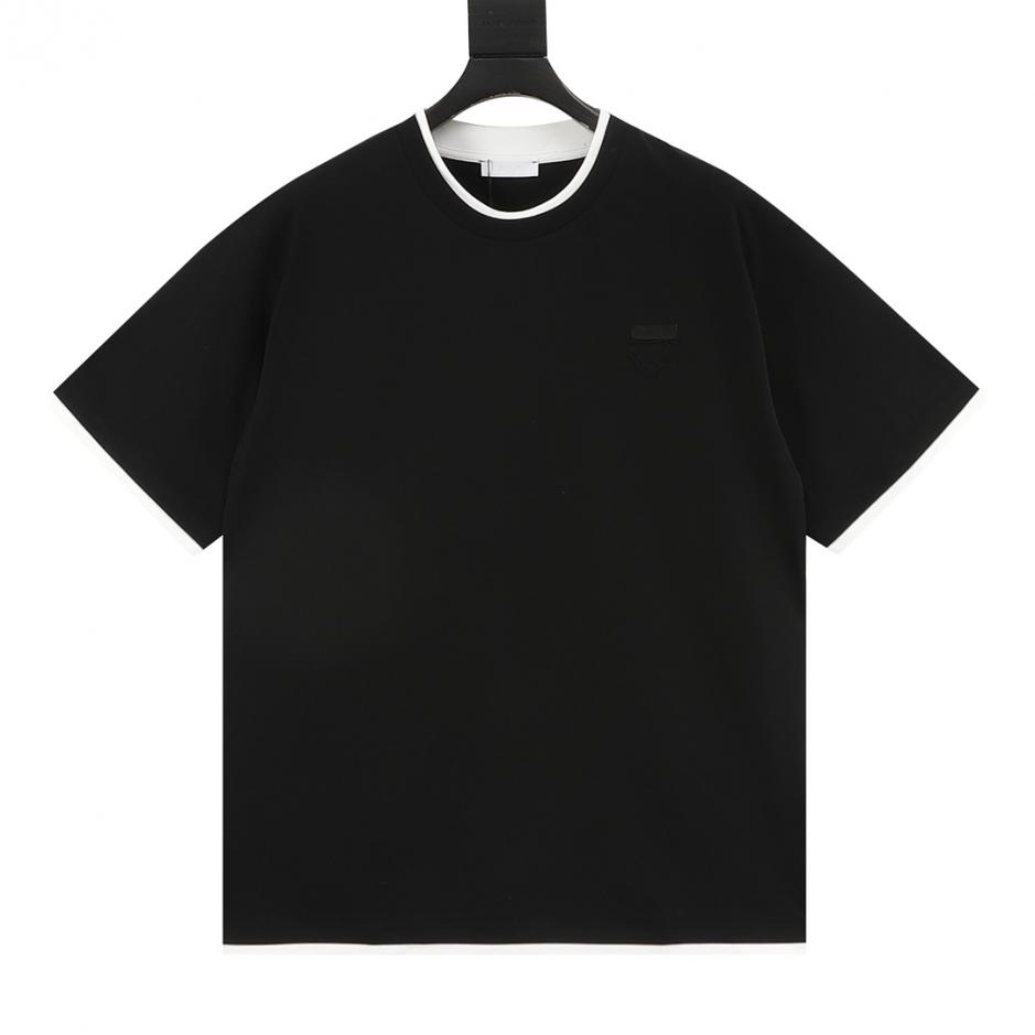 designer,replica,clothing,fake,1:1,lv,luxury,high quality Prada faux two-piece patchwork triangular logo short-sleeved T-shirt (2I6A9) designer,replica,clothing,fake,1:1,lv,luxury,high quality Prada faux two-piece patchwork triangular logo short-sleeved T-shirt (2I6A9)