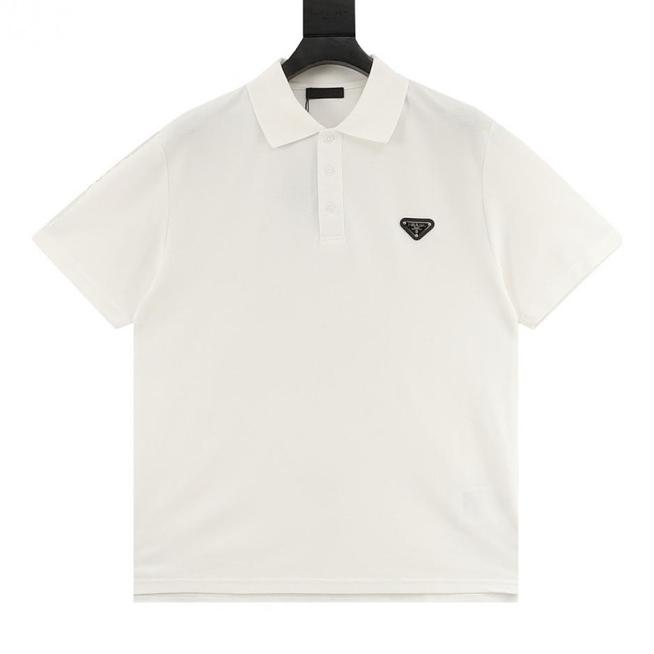 designer,replica,clothing,fake,1:1,lv,luxury,high quality Prada short-sleeved polo shirt with metallic triangle logo and silver lettering on the cuffs (FX9QE) designer,replica,clothing,fake,1:1,lv,luxury,high quality Prada short-sleeved polo shirt with metallic triangle logo and silver lettering on the cuffs (FX9QE)