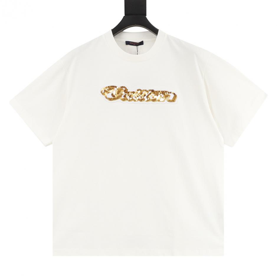 designer,replica,clothing,fake,1:1,lv,luxury,high quality Louis Vuitton short-sleeved T-shirt with gold sequin embroidery and handwritten lettering (5VL87) designer,replica,clothing,fake,1:1,lv,luxury,high quality Louis Vuitton short-sleeved T-shirt with gold sequin embroidery and handwritten lettering (5VL87)